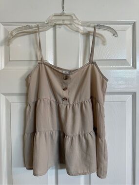 Paper Crane Sand Taupe Textured Fabric Tank Top XS